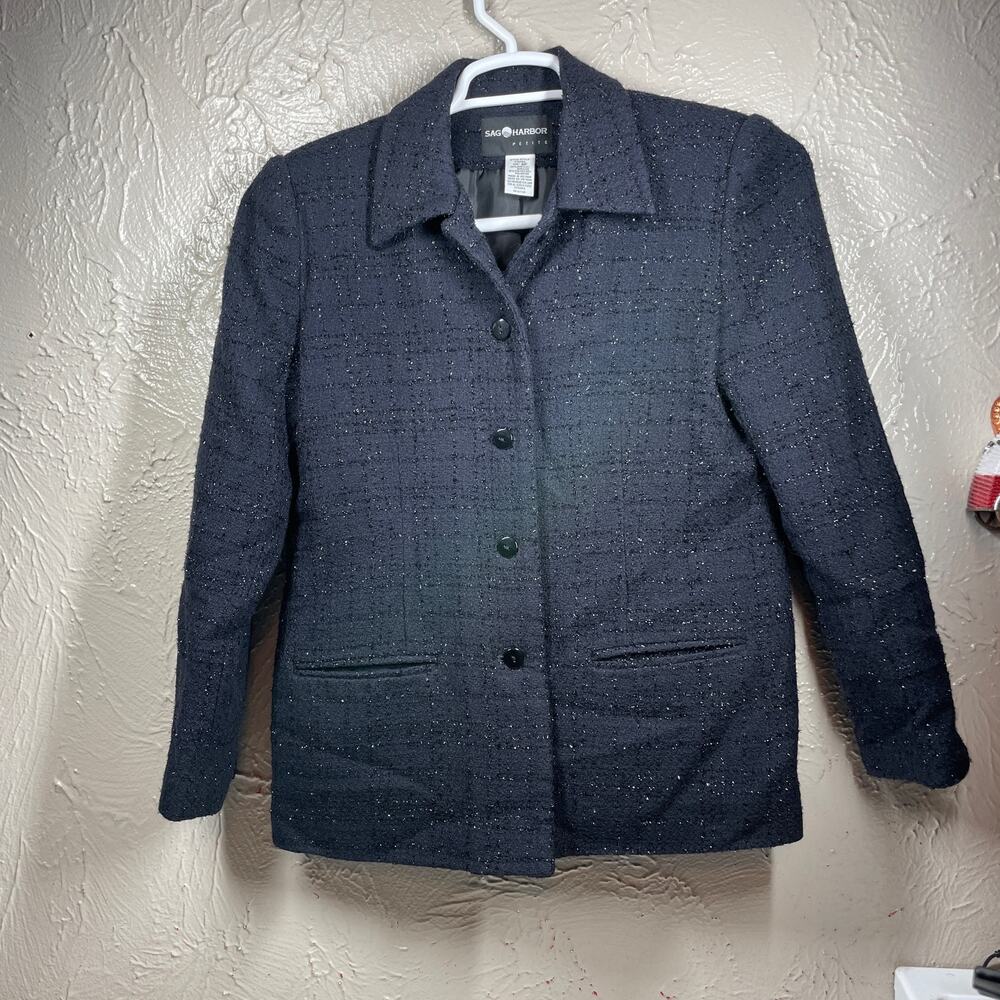 Sag Harbor Gray Button Up Collared Metallic Texture Shirt Coat Womens Petite 8